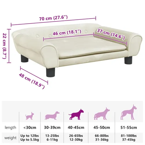 Krevet za pse krem 70 x 48 x 22 cm baršunasti - Krema 70 x 48 x 22 cm Cijena