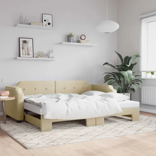Dnevni krevet na razvlačenje krem 80 x 200 cm od tkanine - Krema 80 x 200 cm s krevetom na izvlačenje Krema Cijena