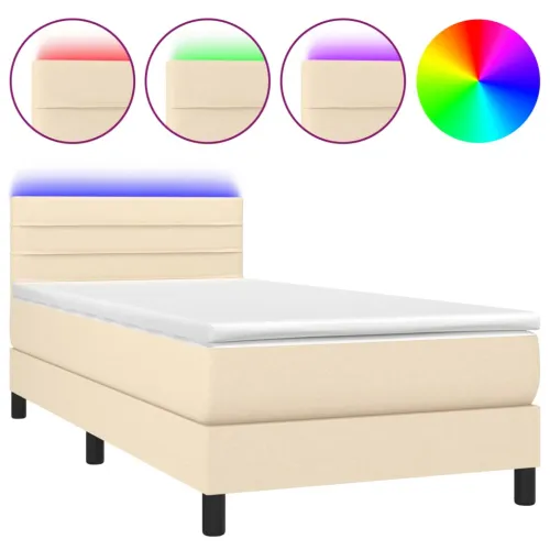 Krevet box spring s madracem LED krem 90x190 cm od tkanine - Krema 90 x 190 cm vodoravne pruge Cijena