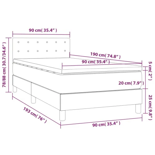 Krevet box spring s madracem LED krem 90x190 cm od tkanine - Krema 90 x 190 cm gumbi Cijena