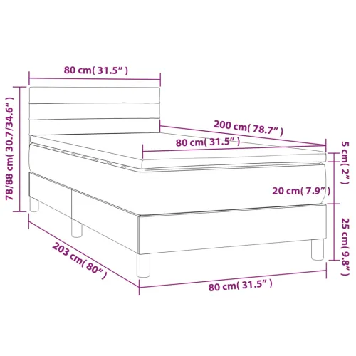 Krevet box spring s madracem LED smeđesivi 80 x 200 cm tkanina - Sivo-smeđa 80 x 200 cm vodoravne pruge Cijena
