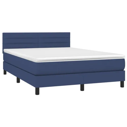 Krevet box spring s madracem LED plavi 140x190 cm od tkanine - Plava 140 x 190 cm vodoravne pruge Cijena