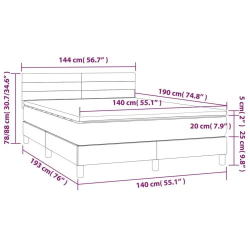 Krevet box spring s madracem LED plavi 140x190 cm od tkanine - Plava 140 x 190 cm vodoravne pruge Cijena