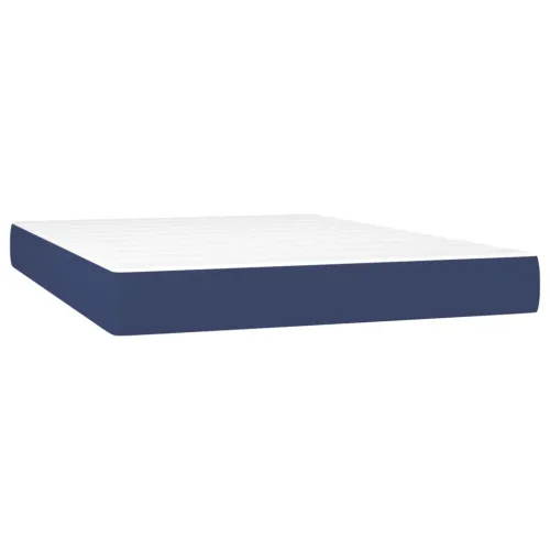 Krevet box spring s madracem LED plavi 140x190 cm od tkanine - Plava 140 x 190 cm vodoravne pruge Cijena