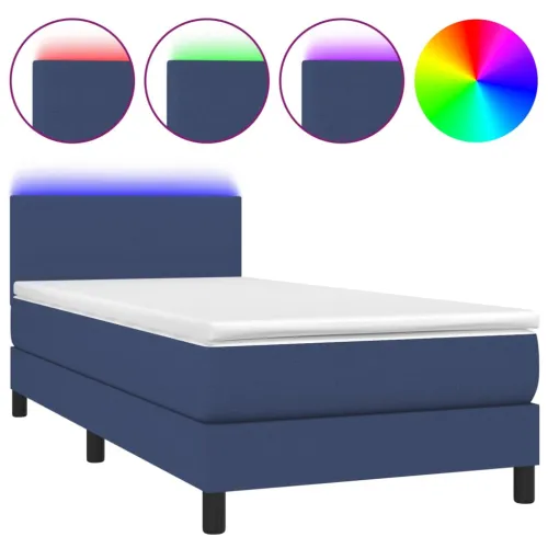Krevet box spring s madracem LED plavi 90x190 cm od tkanine - Plava 90 x 190 cm Gladak dizajn Cijena