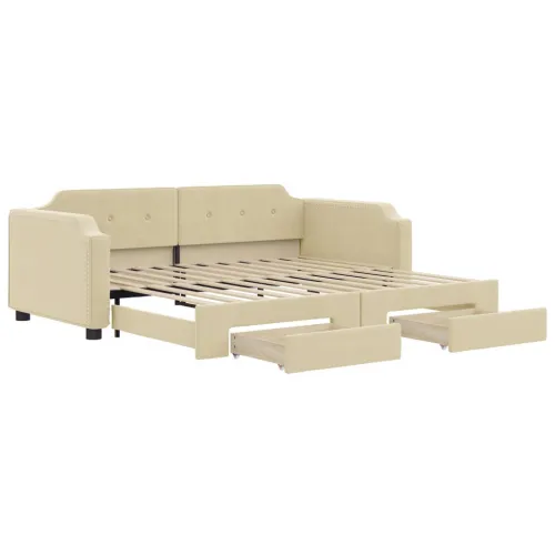 Dnevni krevet na razvlačenje s ladicama krem 80x200 cm tkanina - Krema 80 x 200 cm s krevetom na izvlačenje i ladicom Krema Cijena