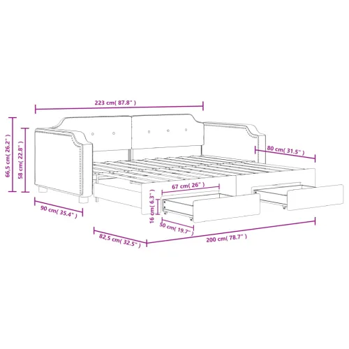 Dnevni krevet na razvlačenje s ladicama krem 80x200 cm tkanina - Krema 80 x 200 cm s krevetom na izvlačenje i ladicom Krema Cijena