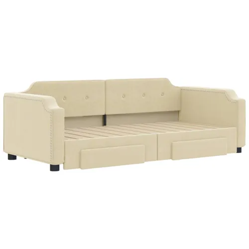 Dnevni krevet na razvlačenje s ladicama krem 80x200 cm tkanina - Krema 80 x 200 cm s krevetom na izvlačenje i ladicom Krema Cijena
