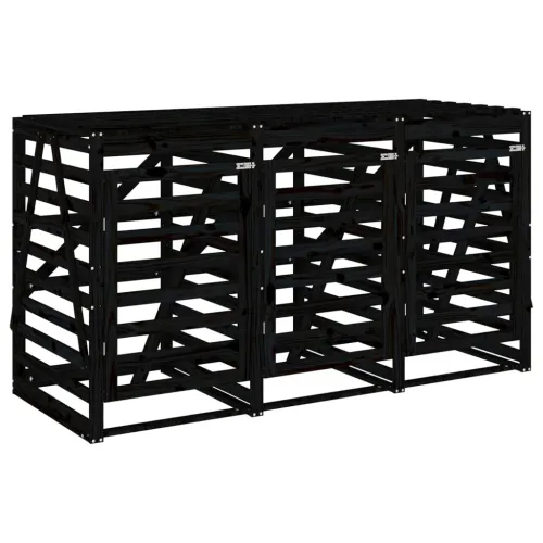 Trostruko spremište za kante za smeće crno od masivne borovine - Crna boja bora Cijena