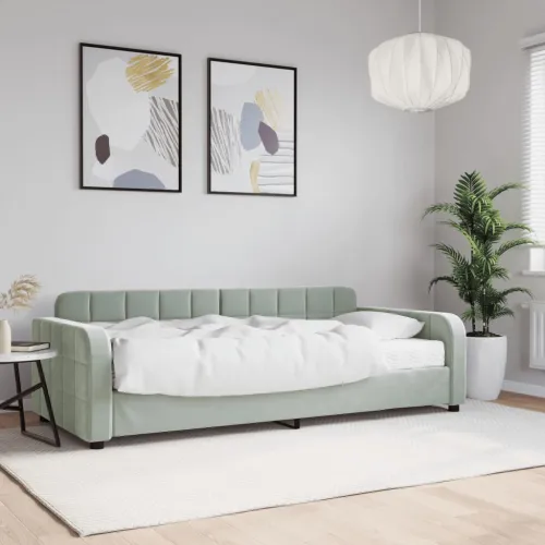Dnevni krevet s madracem svjetlosivi 90 x 190 cm baršunasti - Svjetlosiva 90 x 190 cm s madracem Cijena
