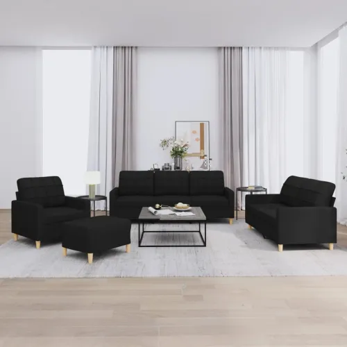 4-dijelni set sofa s jastucima crni od tkanine - Crna s jastučićima i tabureom Crna s jastučićima i tabureom Cijena