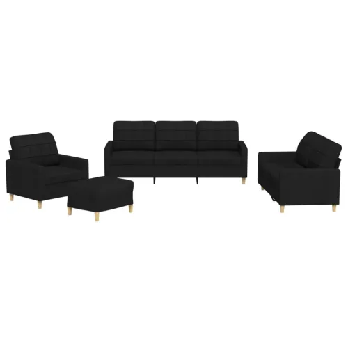 4-dijelni set sofa s jastucima crni od tkanine - Crna s jastučićima i tabureom Crna s jastučićima i tabureom Cijena