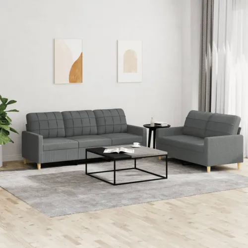 2-dijelni set sofa s jastucima tamnosivi od tkanine - Tamno siva s jastučićima Tamno siva s jastučićima Cijena
