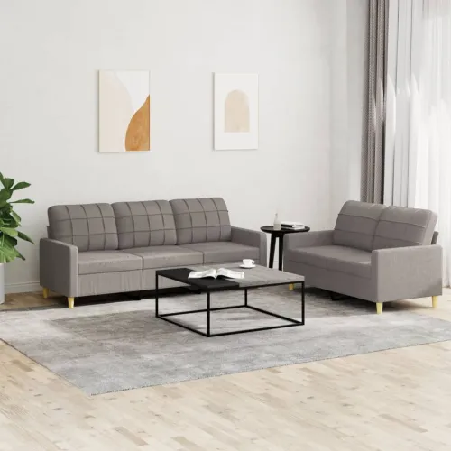 2-dijelni set sofa s jastucima smeđesivi od tkanine - Sivo-smeđa s jastučićima Sivo-smeđa s jastučićima Cijena