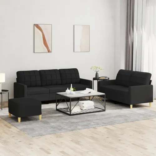 3-dijelni set sofa s jastucima crni od tkanine - Crna s jastučićima i tabureom Cijena