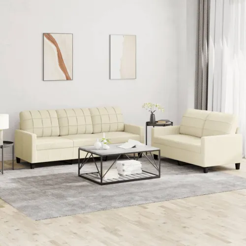 2-dijelni set sofa s jastucima krem od umjetne kože - Krema s jastučićima Krema s jastučićima Cijena