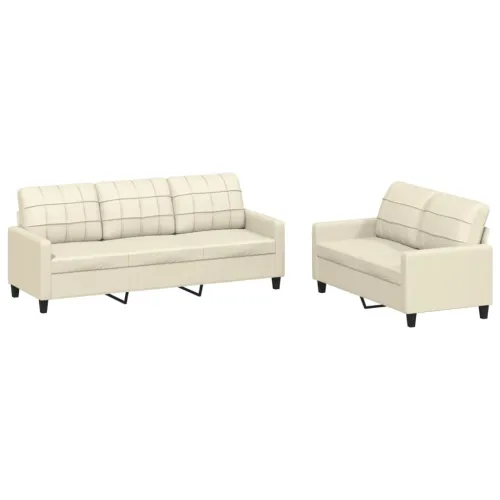2-dijelni set sofa s jastucima krem od umjetne kože - Krema s jastučićima Krema s jastučićima Cijena