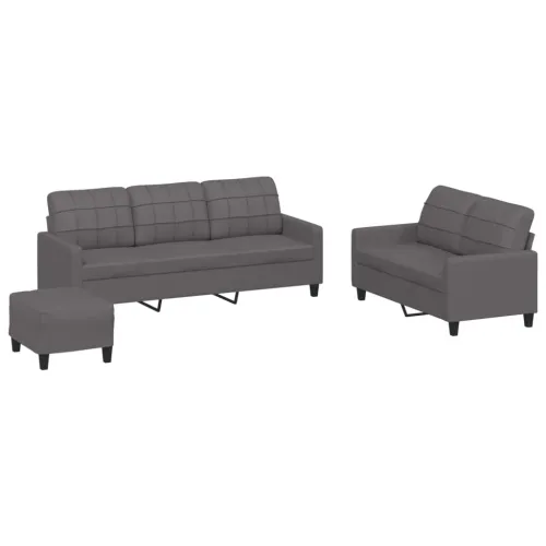 3-dijelni set sofa s jastucima sivi od umjetne kože - Siva s jastučićima i tabureom Cijena