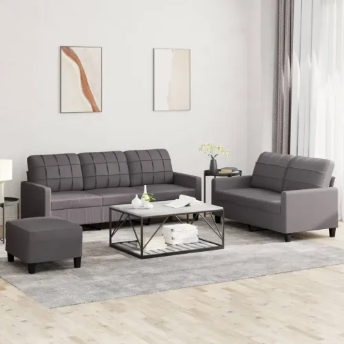 3-dijelni set sofa s jastucima sivi od umjetne kože - Siva s jastučićima i tabureom Cijena