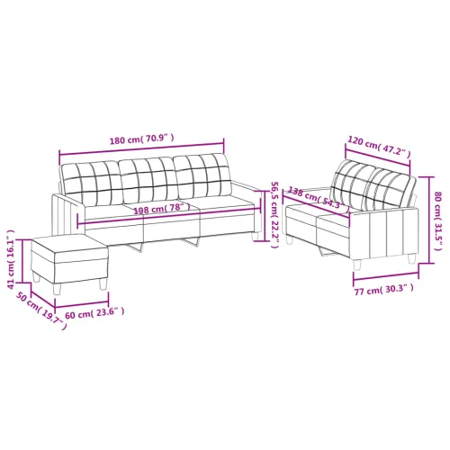 3-dijelni set sofa s jastucima sivi od umjetne kože - Siva s jastučićima i tabureom Cijena
