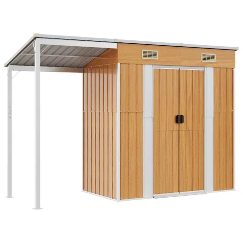 Vrtna kućica s dužim krovom svjetlosmeđa 277x107x181 cm čelik - Svjetlosmeđa 1 Svjetlosmeđa Cijena