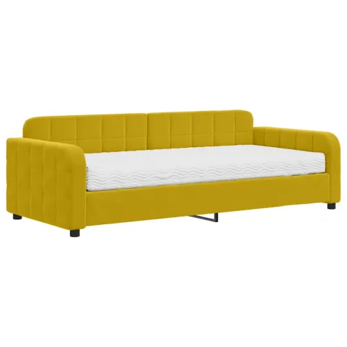 Dnevni krevet s madracem žuti 90 x 200 cm baršunasti - Žuta 90 x 200 cm s madracem Cijena