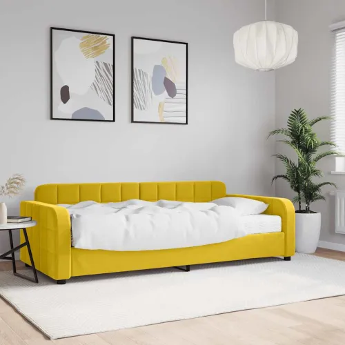 Dnevni krevet s madracem žuti 90 x 200 cm baršunasti - Žuta 90 x 200 cm s madracem Cijena