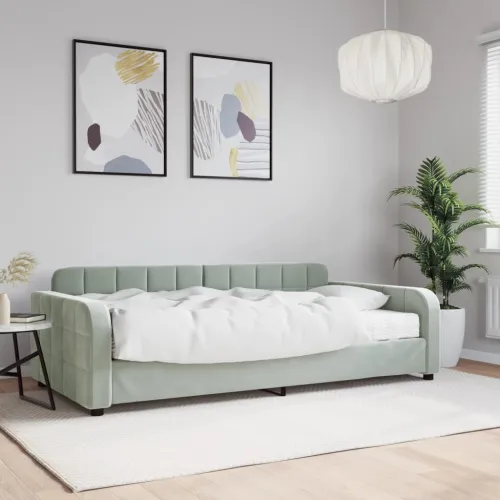 Dnevni krevet s madracem svjetlosivi 100 x 200 cm baršunasti - Svjetlosiva 100 x 200 cm s madracem Cijena
