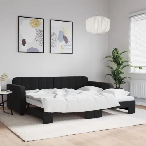 Dnevni krevet na razvlačenje crni 90 x 190 cm baršunasti - Crna 90 x 190 cm s krevetom na izvlačenje Cijena