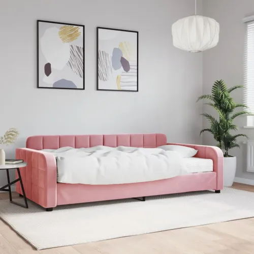 Dnevni krevet s madracem ružičasti 100 x 200 cm baršunasti - Ružičasta 100 x 200 cm s madracem Cijena