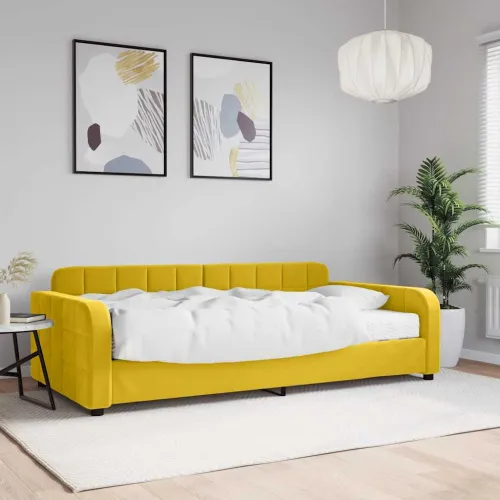Dnevni krevet s madracem žuti 100 x 200 cm baršunasti - Žuta 100 x 200 cm s madracem Cijena