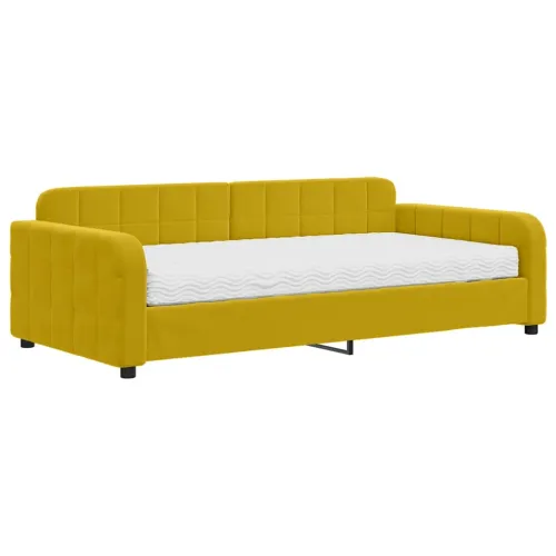 Dnevni krevet s madracem žuti 100 x 200 cm baršunasti - Žuta 100 x 200 cm s madracem Cijena