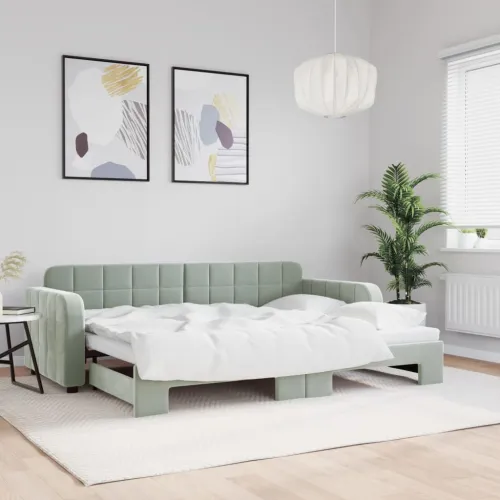 Dnevni krevet na razvlačenje svjetlosivi 80 x 200 cm baršunasti - Svjetlosiva Svjetlosiva 80 x 200 cm 80 x 200 cm Cijena