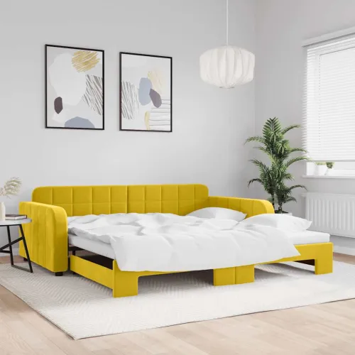 Dnevni krevet na razvlačenje žuti 100 x 200 cm baršunasti - Žuta 100 x 200 cm s krevetom na izvlačenje Cijena