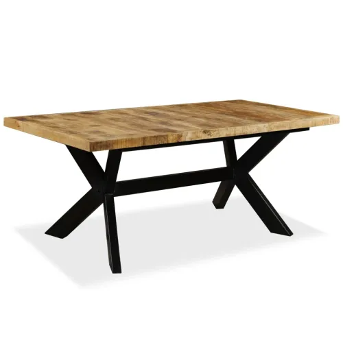 Blagovaonski Stol Masivno Drvo Manga i Čelično Postolje 180 cm - Svjetlosmeđa 180 x 90 x 76 cm Cijena