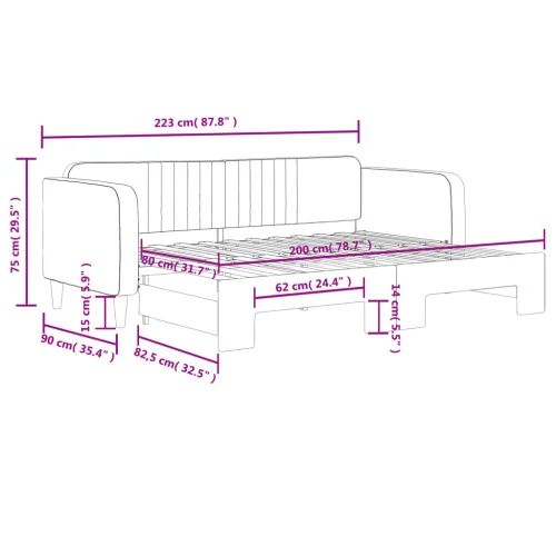 Dnevni krevet na razvlačenje svjetlosivi 80 x 200 cm baršunasti - Svjetlosiva 80 x 200 cm s krevetom na izvlačenje Svjetlosiva Cijena