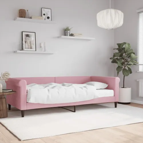 Dnevni krevet s madracem ružičasti 90 x 200 cm baršunasti - Ružičasta 90 x 200 cm s madracem Cijena