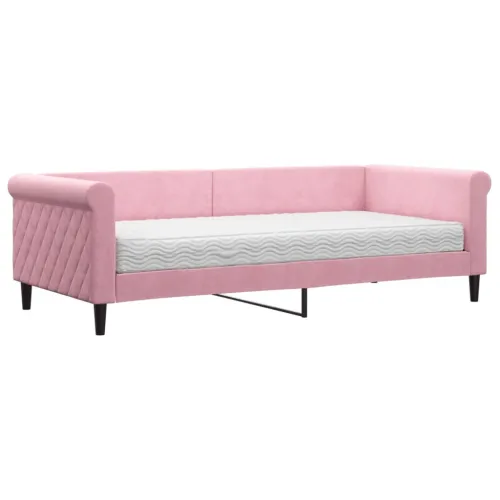 Dnevni krevet s madracem ružičasti 90 x 200 cm baršunasti - Ružičasta 90 x 200 cm s madracem Cijena