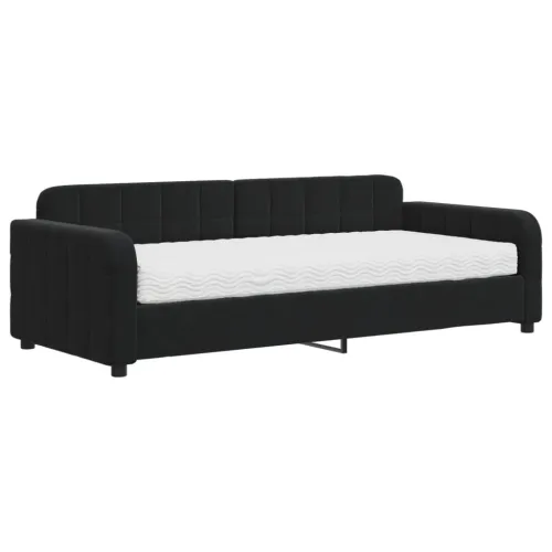 Dnevni krevet s madracem crni 90 x 200 cm baršunasti - Crna 90 x 200 cm s madracem Cijena