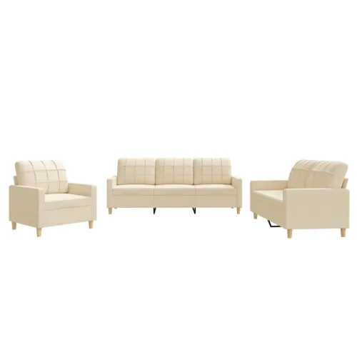 3-dijelni set sofa s jastucima krem od tkanine - Krema s jastučićima Cijena