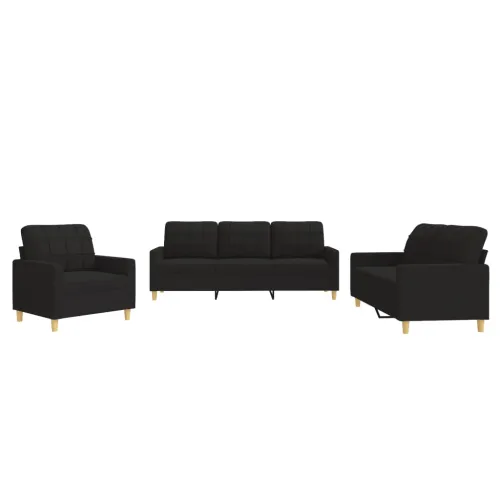 3-dijelni set sofa s jastucima crni od tkanine - Crna s jastučićima Cijena