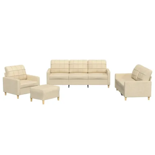 4-dijelni set sofa s jastucima krem od tkanine - Krema s jastučićima i tabureom Cijena