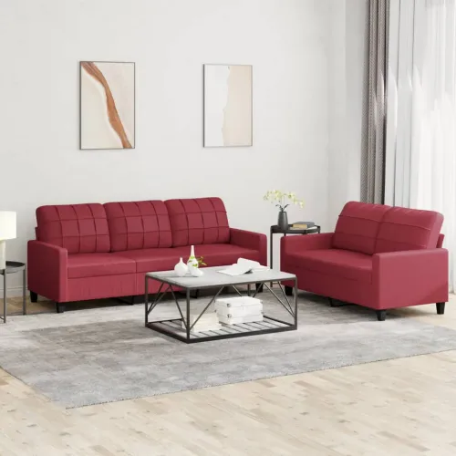 2-dijelni set sofa s jastucima boja vina od umjetne kože - Boja crnog vina s jastučićima Cijena