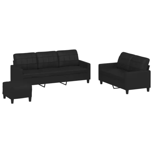 3-dijelni set sofa s jastucima crni od umjetne kože - Crna s jastučićima i tabureom Crna s jastučićima i tabureom Cijena