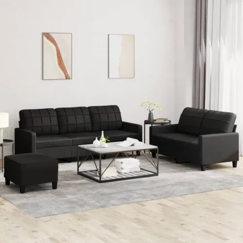 3-dijelni set sofa s jastucima crni od umjetne kože - Crna s jastučićima i tabureom Crna s jastučićima i tabureom Cijena