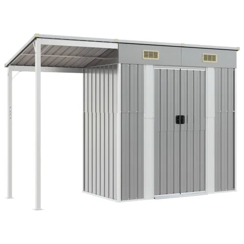 Vrtna kućica s produženim krovom svijetlosiva 277x107x181 cm čelična - Svjetlosiva 1 Svjetlosiva Cijena