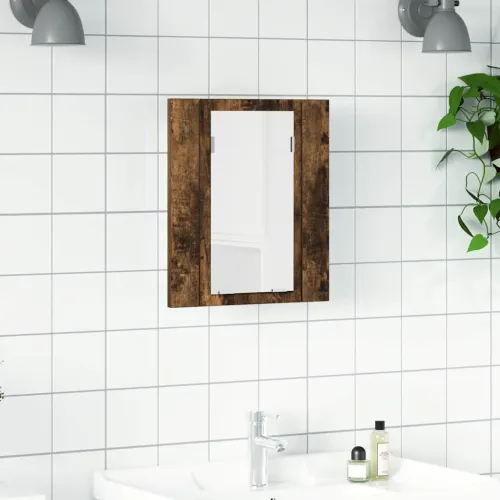 LED kupaonski ormarić s ogledalom boja hrasta 40x12x45cm drveni - Dimljeni hrast Cijena