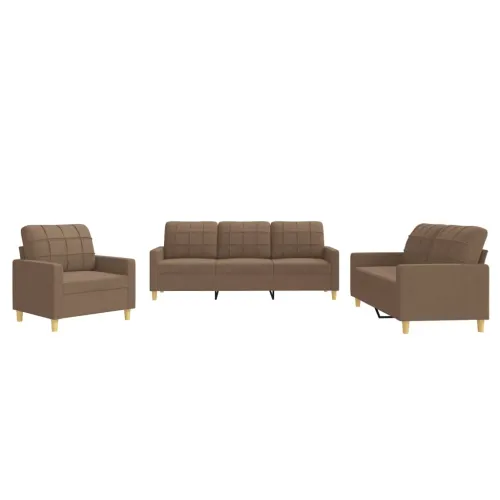3-dijelni set sofa s jastucima smeđi od tkanine - Smeđa s jastučićima Cijena