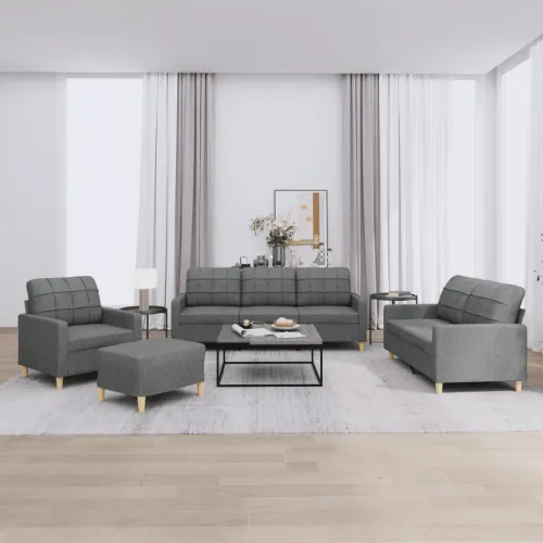4-dijelni set sofa s jastucima tamnosivi od tkanine - Tamno siva s jastučićima i tabureom Cijena