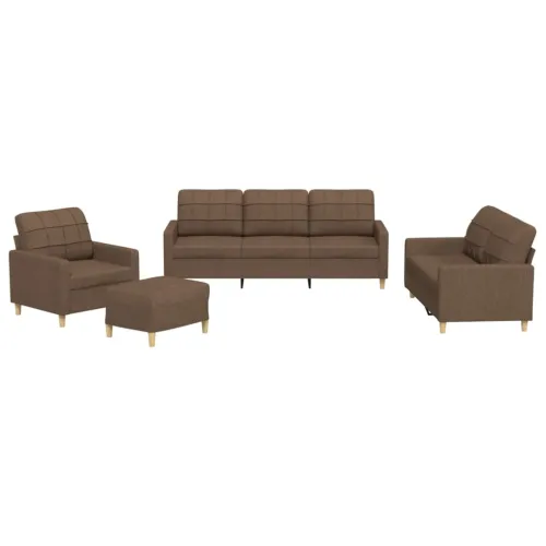 4-dijelni set sofa s jastucima smeđi od tkanine - Smeđa s jastučićima i tabureom Cijena